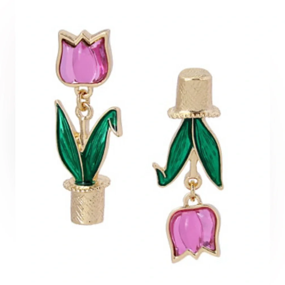 NWT 🌷 Betsey Johnson Tulip mismatched Easter Earrings in gift box - Picture 1 of 5